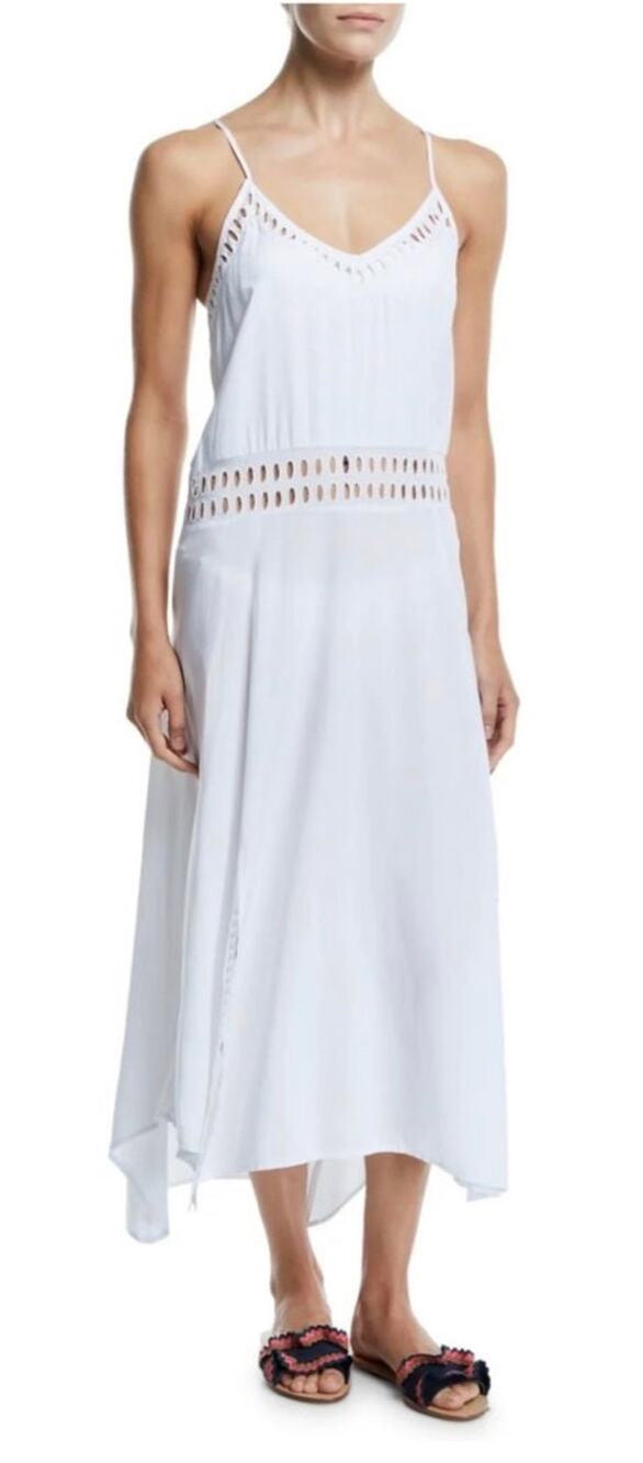Vix Paula Hermanny Maxi Dress White Sheer Dress Swim Cover Cut outs size Small